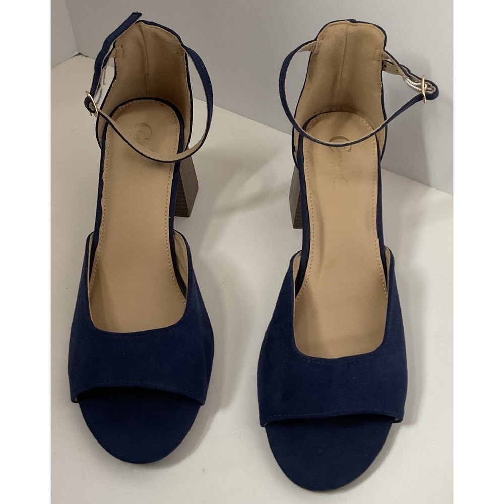 C Comfort EST 1946 Blue Faux Suede Shoes Block Heel‎ 7.5 Wide